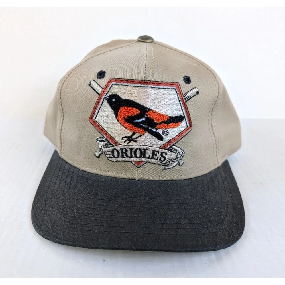 Vintage Baltimore Orioles Starter Hat Needlepoint‎ 2 Bat Logo Paisley 90s MLB